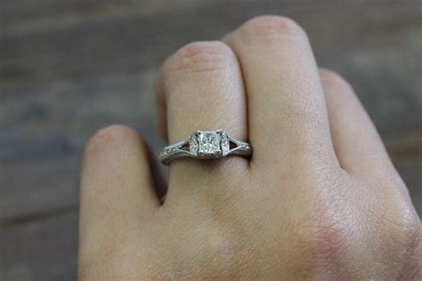Pre Owned 14k White Gold Princess Cut Diamond Vintage Engagement Ring
