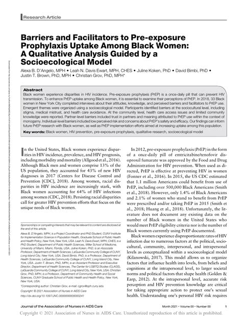 pdf barriers and facilitators to pre exposure prophylaxis uptake among black women a