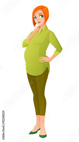 Beautiful Pregnant Redhead Woman Thinking Cartoon Vector Illustration
