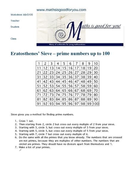 Sieve Of Eratosthenes Lesson Plans And Worksheets Lesson Planet