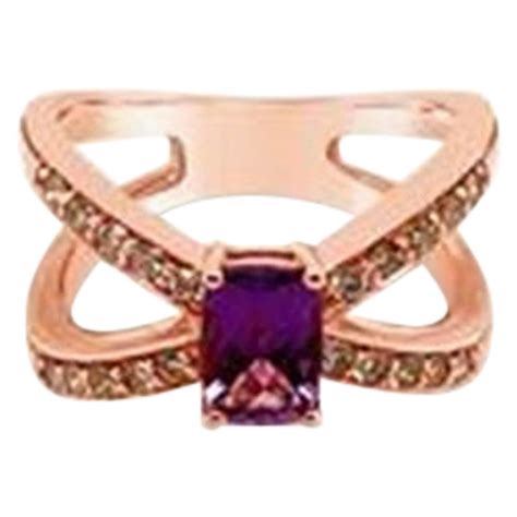 LeVian Creme Brulee Ring Amethyst Nude Diamonds 14K Strawberry Gold For
