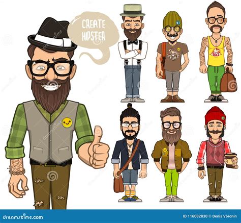 Set Of Characters Hipsters And Pirate Lamberjack And King Viking