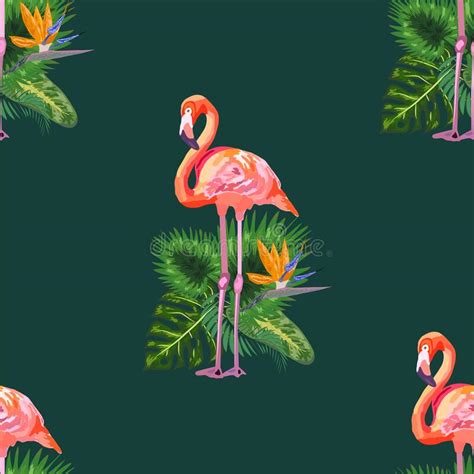 Beautiful Seamless Vector Floral Pattern Background With Pink Flamingos