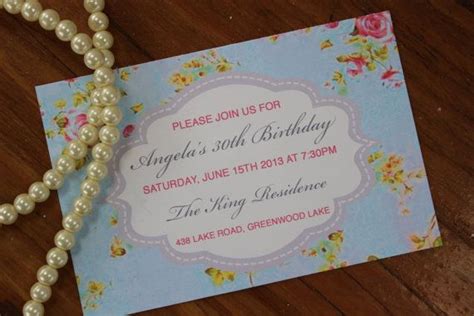 4x6 Birthday Party Invitation Blue Vintage Rose Collection Diy