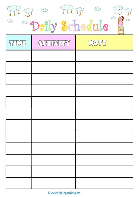 Daily Schedule For Kids Free Cute Editable Timetable Template