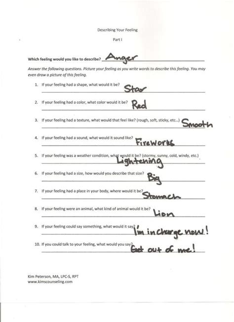 Describing Your Feelings Printable Guided Imagery Worksheet