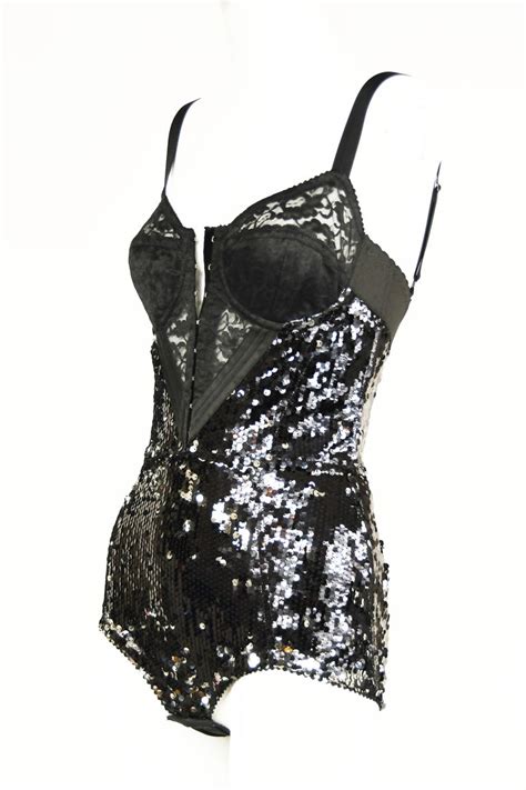Dolce And Gabbana Black Sequin Bodysuit Size It 40 For Sale At 1stdibs