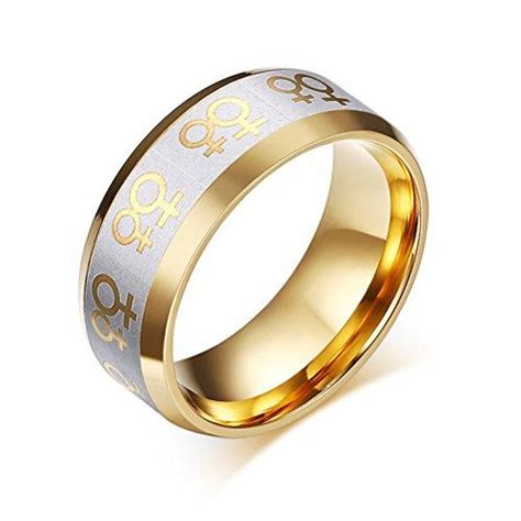 Women 8mm Stainless Steel Lesbian Mark 18k Gold Plated Wedding Engagem Innovato Design