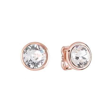 Rose Gold Plated Studs Earrings Featuring Clear Round Swarovskicrystals