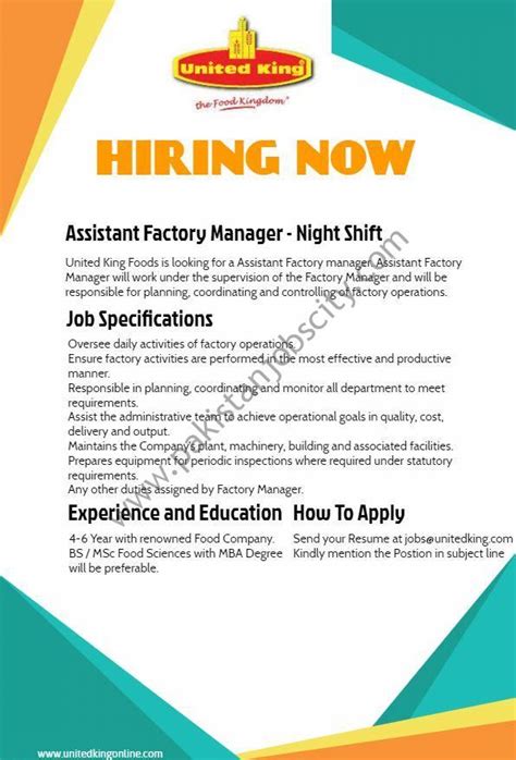 United King Foods Jobs Assistant Factory Manager