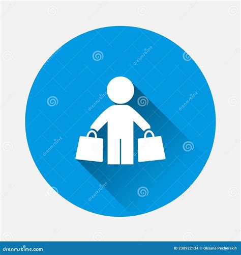 Vector Icons Buyer With Purchases Icon On Blue Background Flat Image