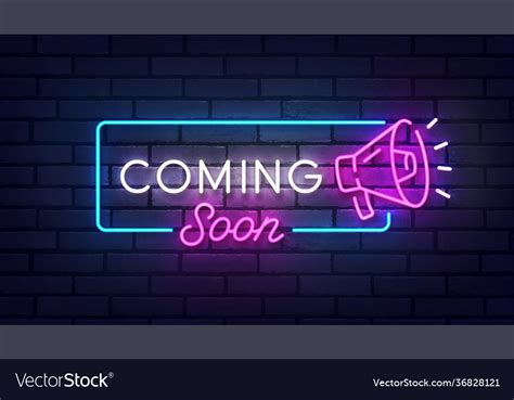 Coming Soon Neon Sign Bright Signboard Light Vector Image