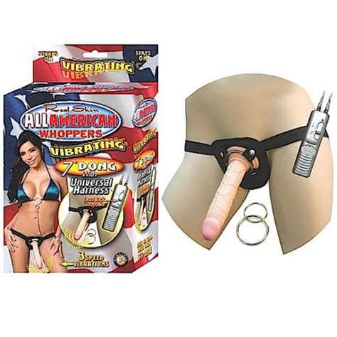 All American Whoppers 7 Inches Vibrating Dong Universal Harness On