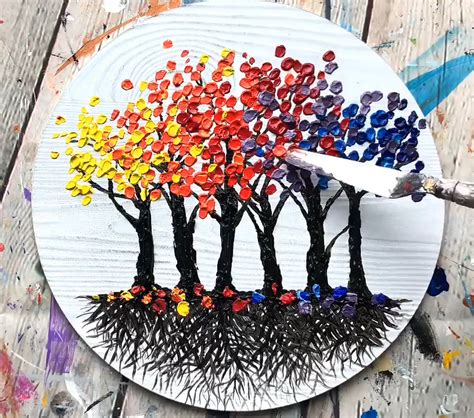 Rainbow Colorful Textured Trees Palette Knife Painting Timelapse Video