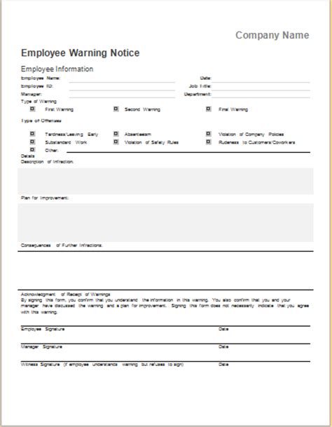 employee warning notice template  ms word document hub
