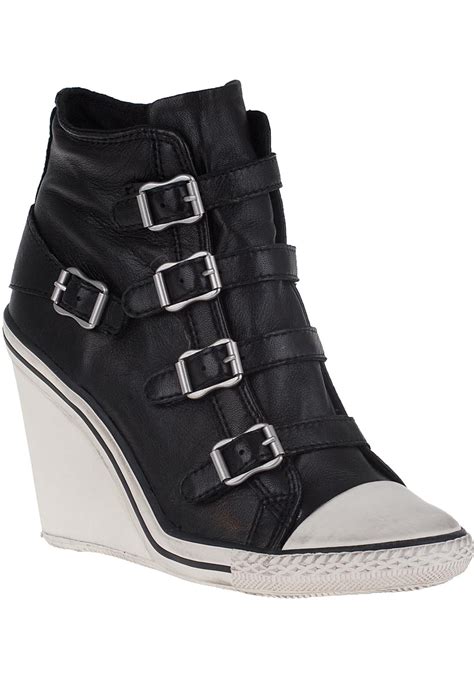 Ash Thelma Leather Wedge Sneakers In Black Leather Black Lyst