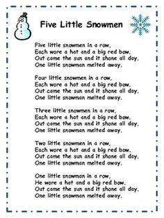 Don't cry, snowman, not in front of me who'll catch your tears if you can't catch me, darling if you. Five Little Snowmen Song Lyrics Sheet | School! | Snowman ...