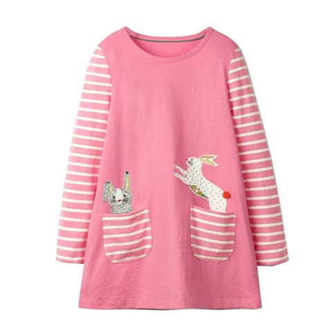 Jumping Meters Animals Bunny Applique Cotton Princess Girls Dress For