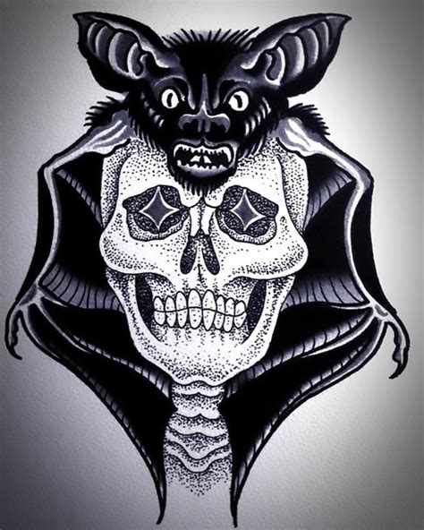 Traditional Bat Skull Tattoo Design