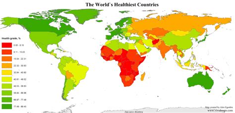 Sort the countries alphabetically and ratings. The World's healthiest countries - Vivid Maps