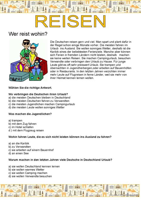 Texte Reisen allgemeine Deutsch DAF Arbeitsblätter pdf doc