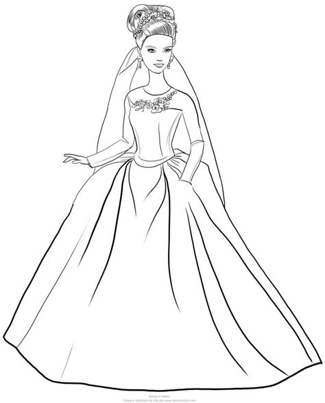 Disegno da colorar antistress principesse principesse 3. Disegno di Barbie Cenerentola con abito matrimonio da ...