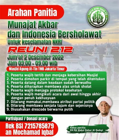 Susunan Acara Munajat Akbar Dan Indonesia Bersholawat Reuni Di