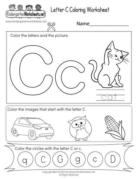 Free Printable Letter C Coloring Worksheet For Kindergarten