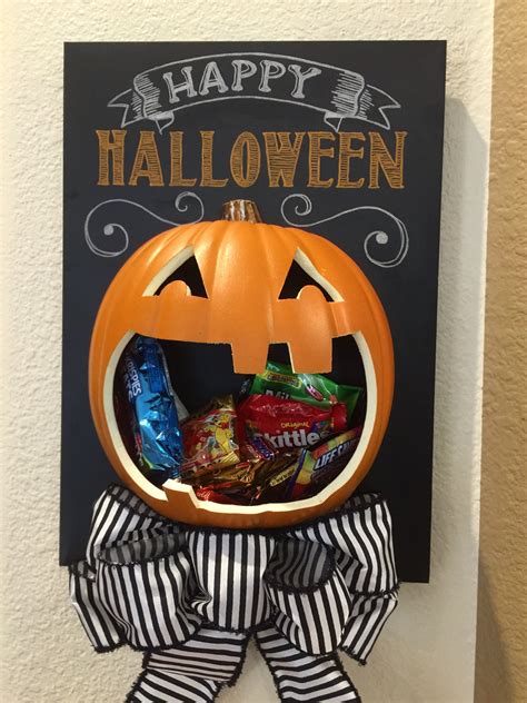 Homemade Halloween Hanging Candy Holder On Chalkboard Candy Holder