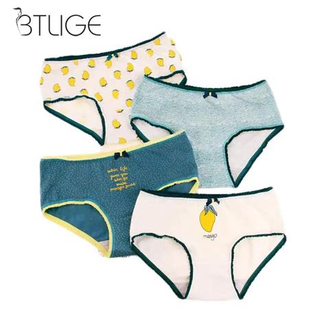 4pcsset Girls Cotton Underwear Mango Letters Print Soft Cotton Briefs Womens Panties Female