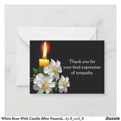 White Rose With Candle After Funeral Thank You Note Card