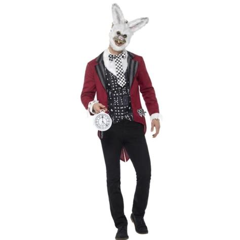 Mens Deluxe White Rabbit Costume Harlequin Fancy Dress Shop