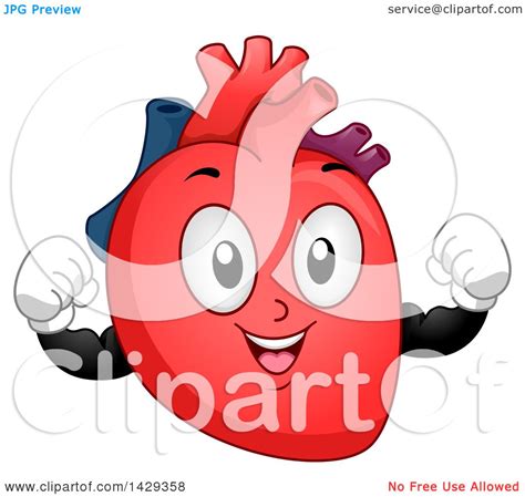 Clipart Of A Flexing Heart Organ Mascot Royalty Free Vector