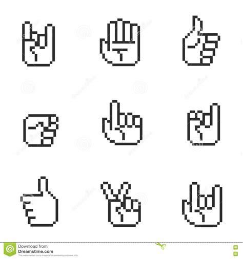 Pixel Art 8 Bit Hands Icons And Gestures Signs Set Stock Vector