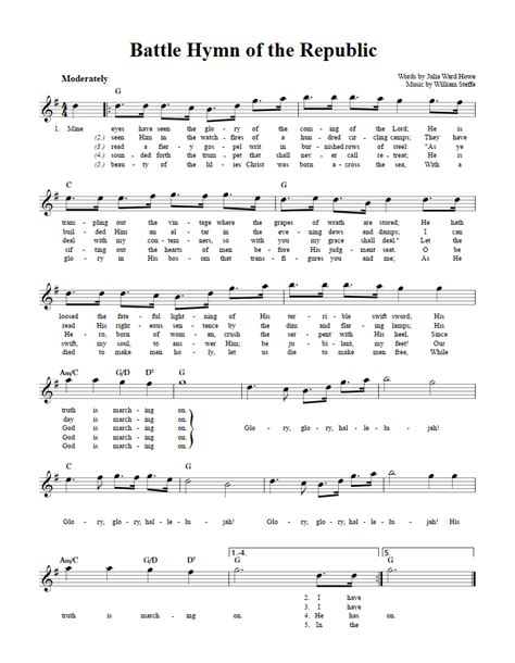 Battle Hymn Of The Republic E Flat Instrument Sheet Music Lead Sheet