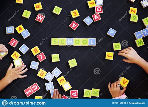 Kids Spelling Out Words With Alphabet Blocks Stock Image Image Of