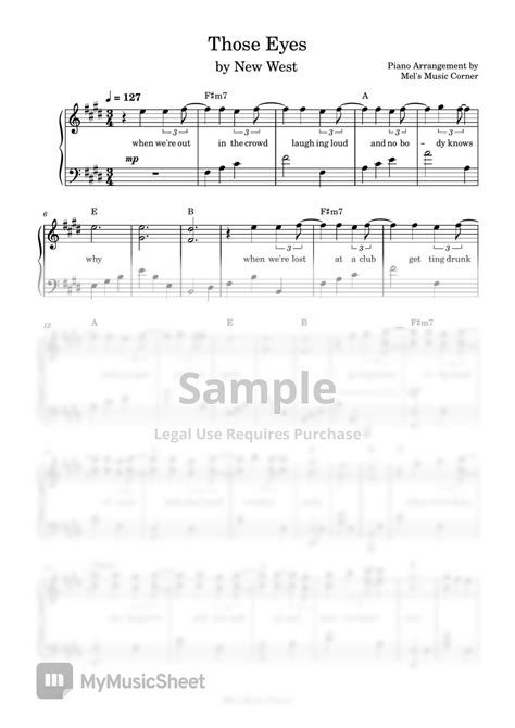 New West Those Eyes piano sheet music 악보 by Mel s Music Corner