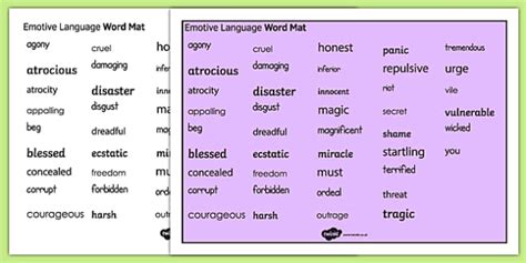 Emotive Language Word Mat Ks3ks4 Emotive Vocabulary