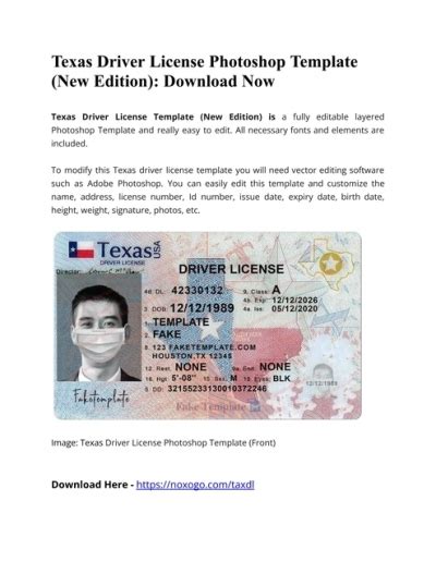 Texas Drivers License Template New Edition Photoshop File