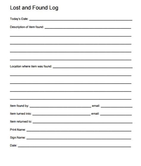 Lost And Found Log Sample Sign In Sheet Template Lost And Found Cover