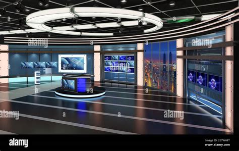 Virtual Tv Studio News Set Green Screen Background D Rendering Virtual Set Studio For