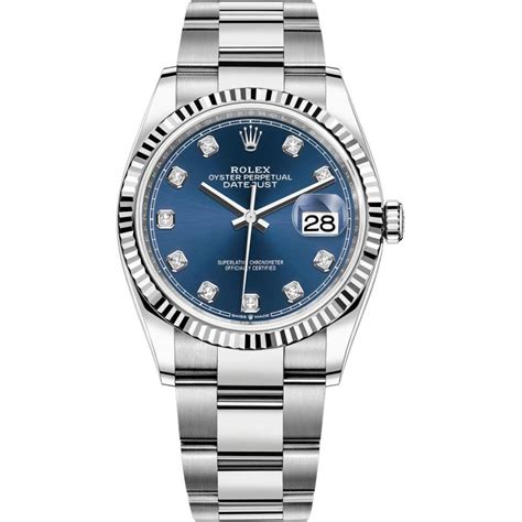 Rolex Datejust 36 White Gold Diamonds Blue Dial Oyster Steel Automatic