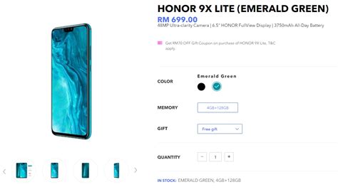 13,999 as on 27th march 2021. Honor 9X Lite has arrived in Malaysia, priced at RM699 ...