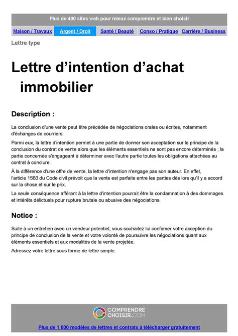 Lettre D Intention D Achat Modèle Gratuit Lettre Intention Achat
