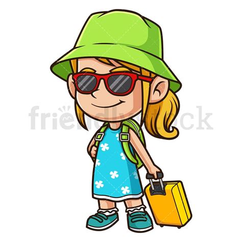 Caucasian Girl Traveling Cartoon Clipart Vector Friendlystock