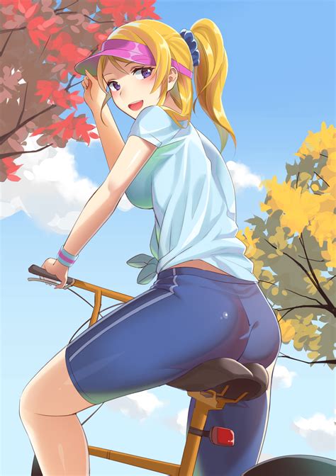 Wallpaper Anime Girls Ayase Eri Love Live Bicycle Long Hair Yellow Hair Purple Eyes