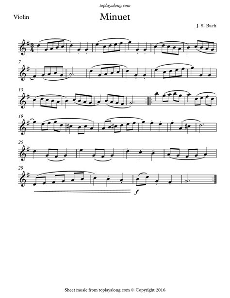 J S Bach Minuet Violin Sheet Music Sheet Music Pop Sheet Music