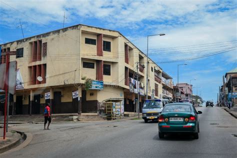 Crowded African Road With Local Ghana People In Kumasi City Editorial