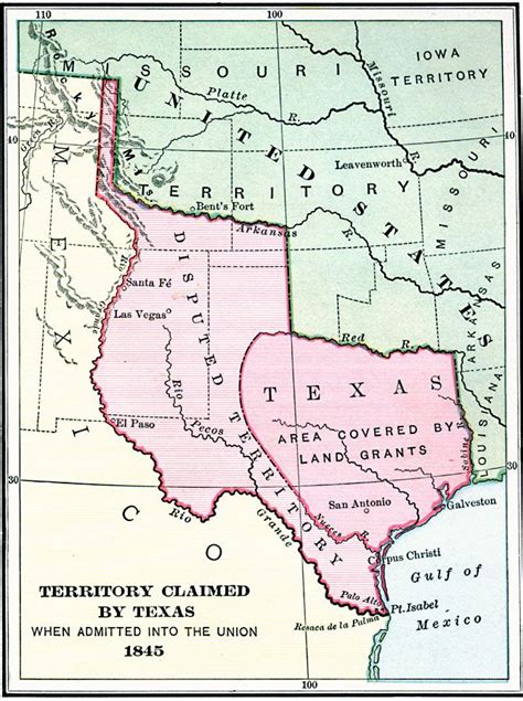 1845 Territory Claimed By Texas When Admitted Into The Union
