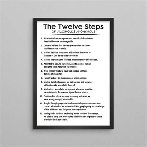 The Twelve 12 Steps Of Alcoholics Anonymous A A Poster 3 Etsy